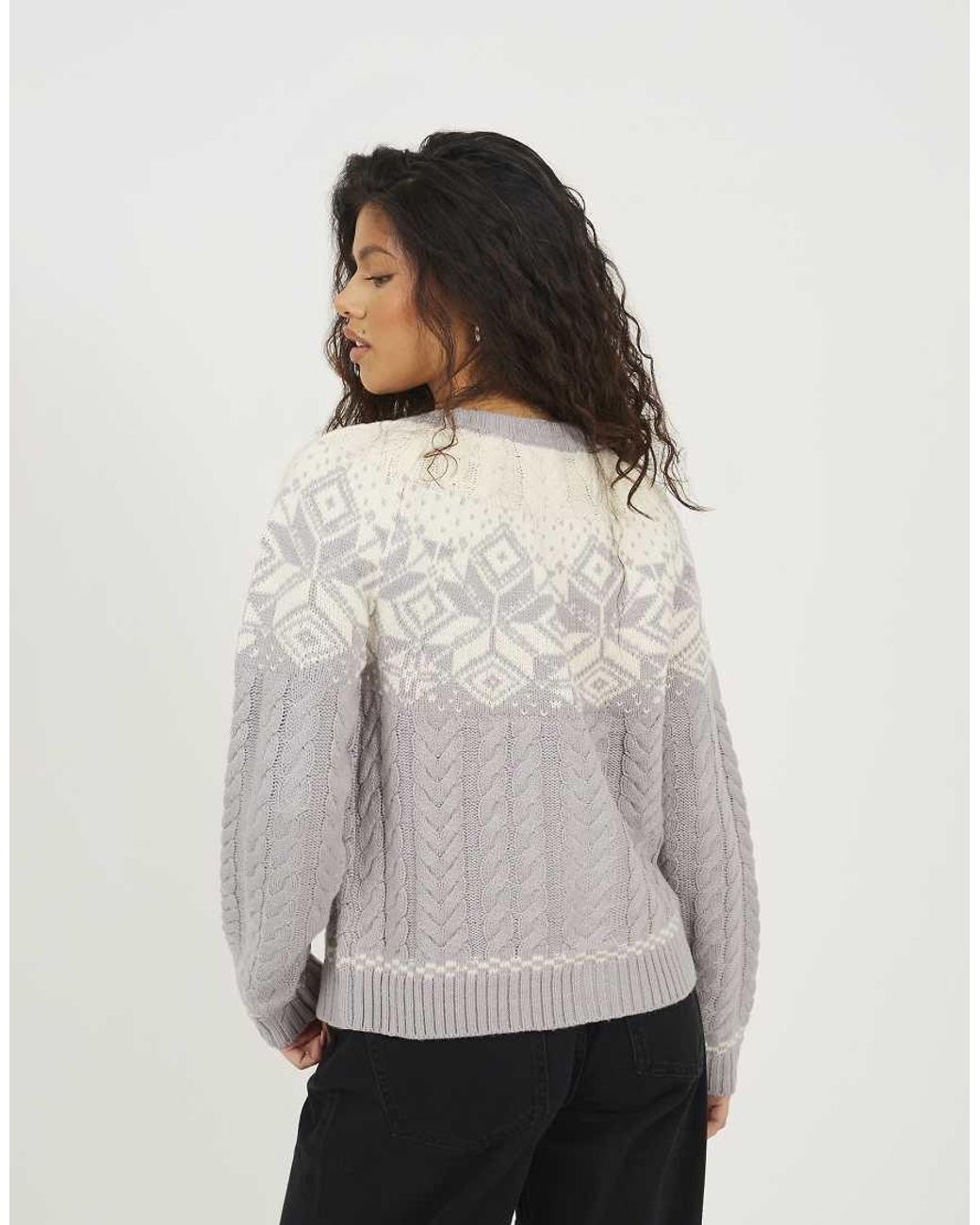 Brave Soul White Snowflake Fairisle Christmas Cardigan