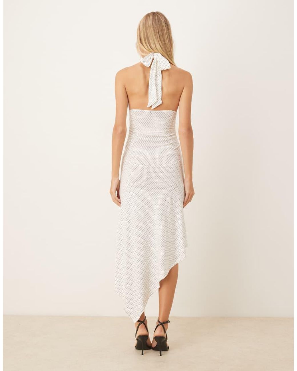 Gina Tricot Natural Halterneck Midi Dress With Asymmetric Hem