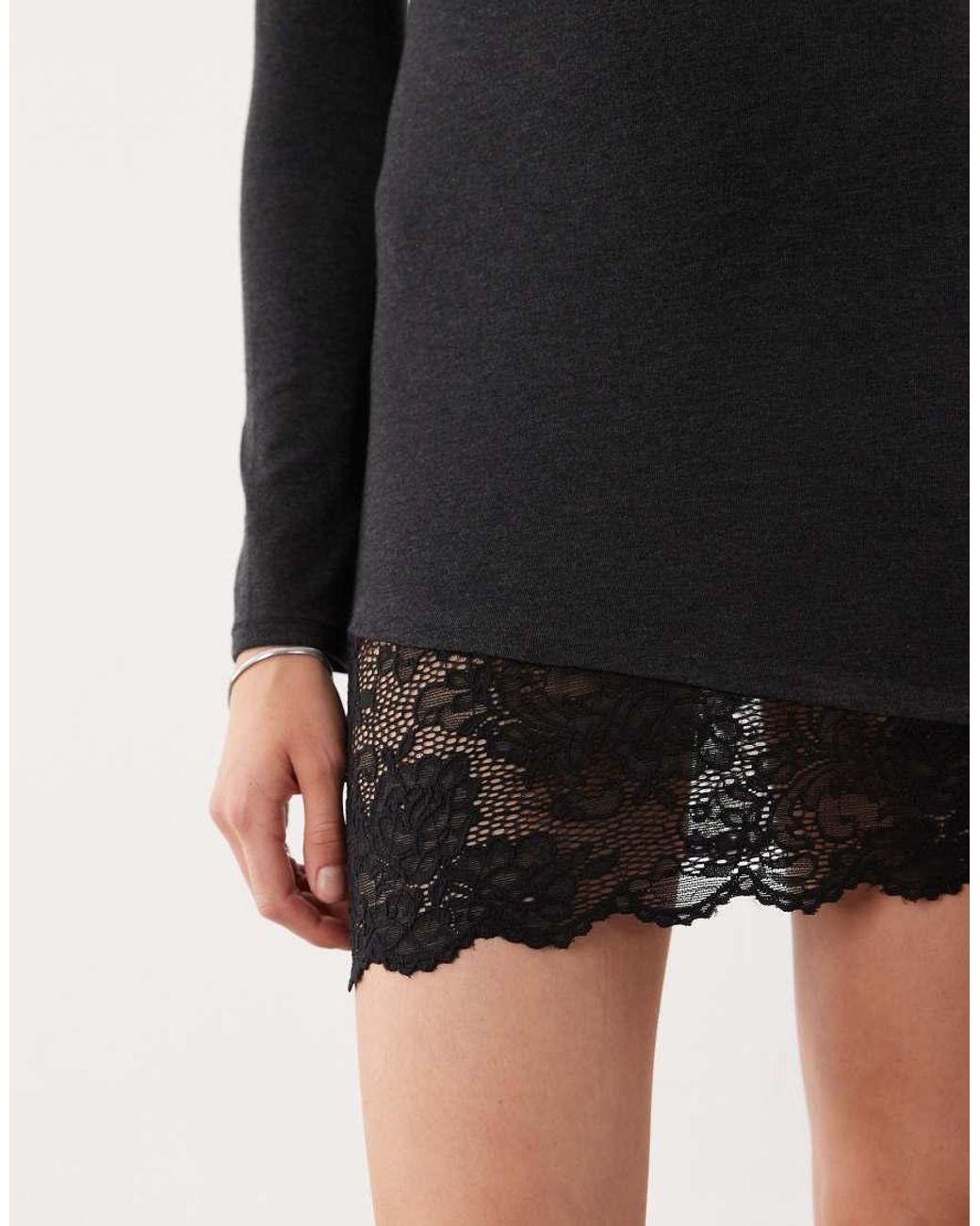 ASOS Black Long Sleeve Mini Dress With Lace Trim