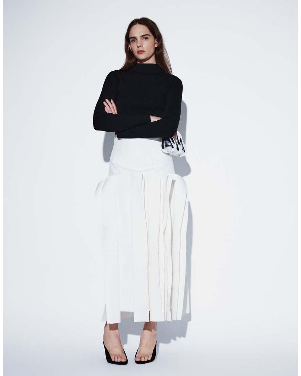 ARRANGE Blue Structured Midi Skirt With Ruffle Detail