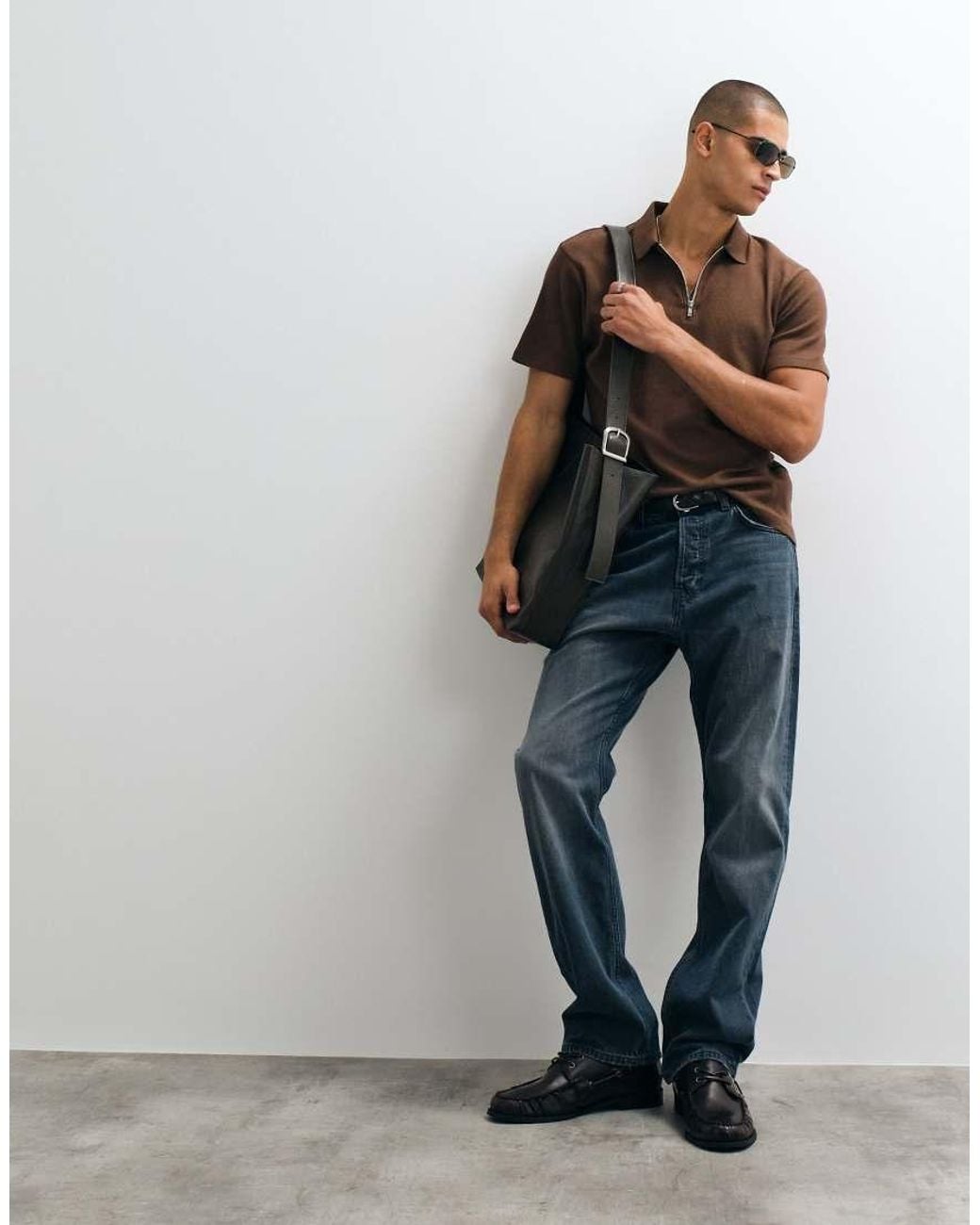 ASOS Brown Zip Polo for men