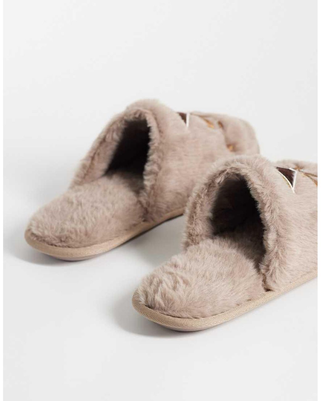 Loungeable Brown Embroidered Espresso Martini Bow Fluffy Slipperss