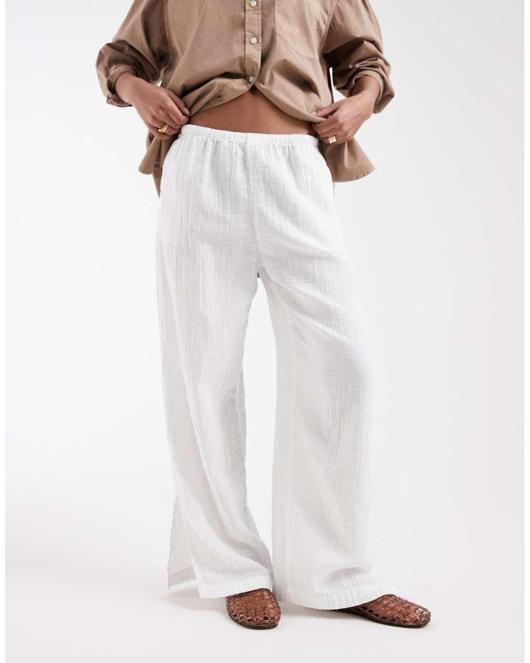 Gap White Cheesecloth Pull On Wide Trouser