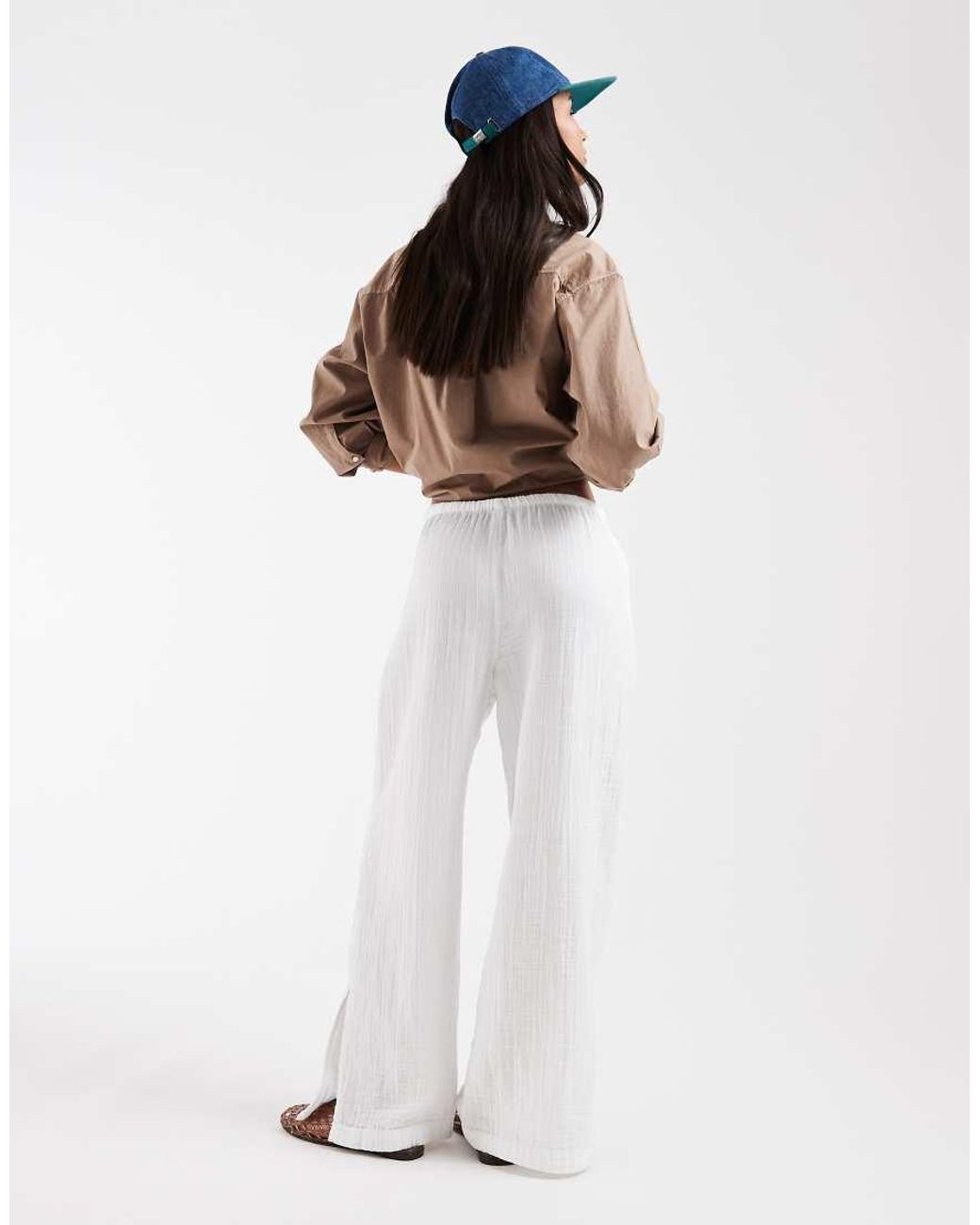 Gap White Cheesecloth Pull On Wide Trouser