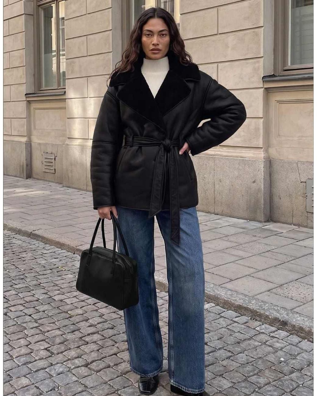 NA-KD Black Oversized Belted Bonded Jacket
