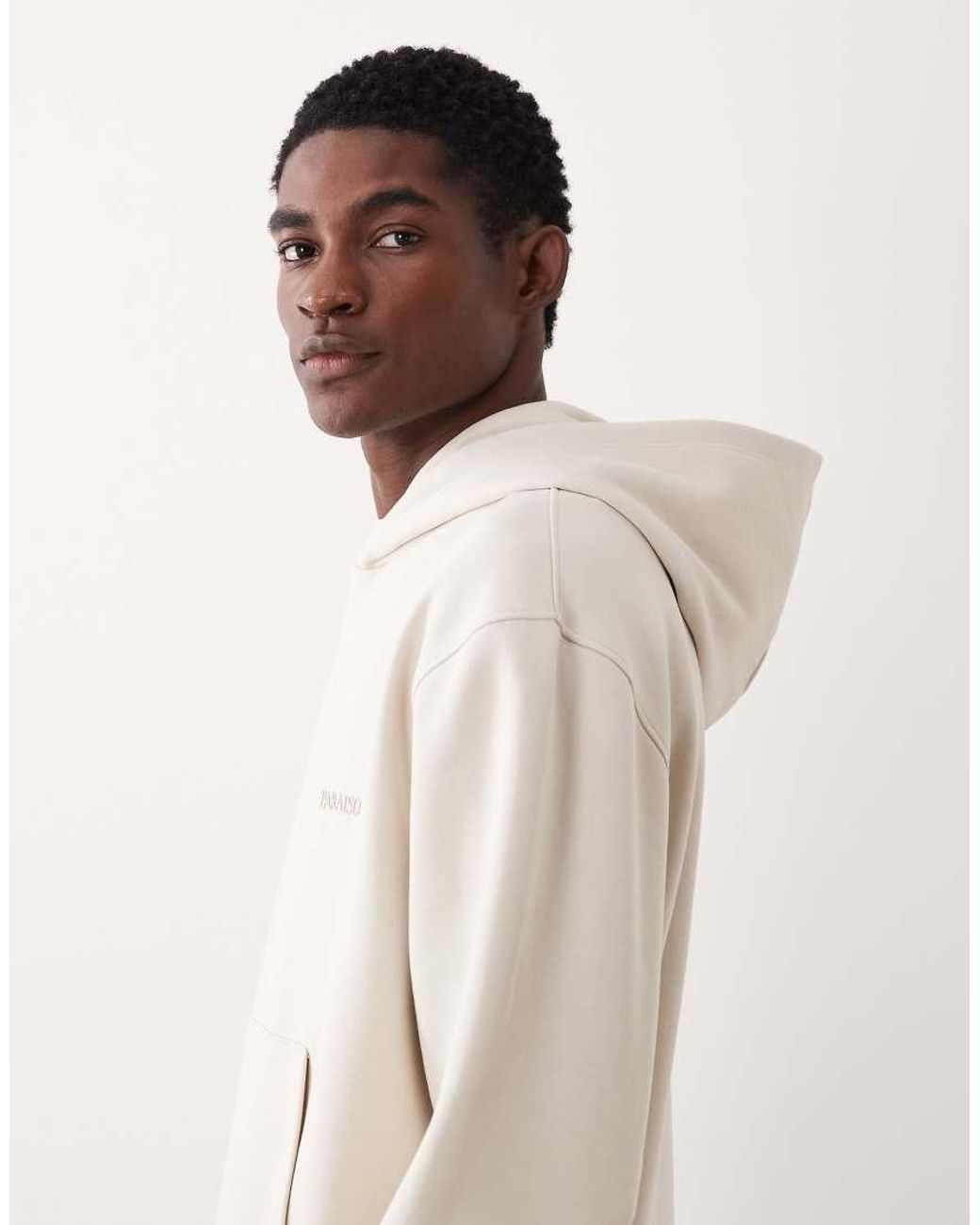 ASOS Natural Co-ord Relaxed Printed Hoodie for men
