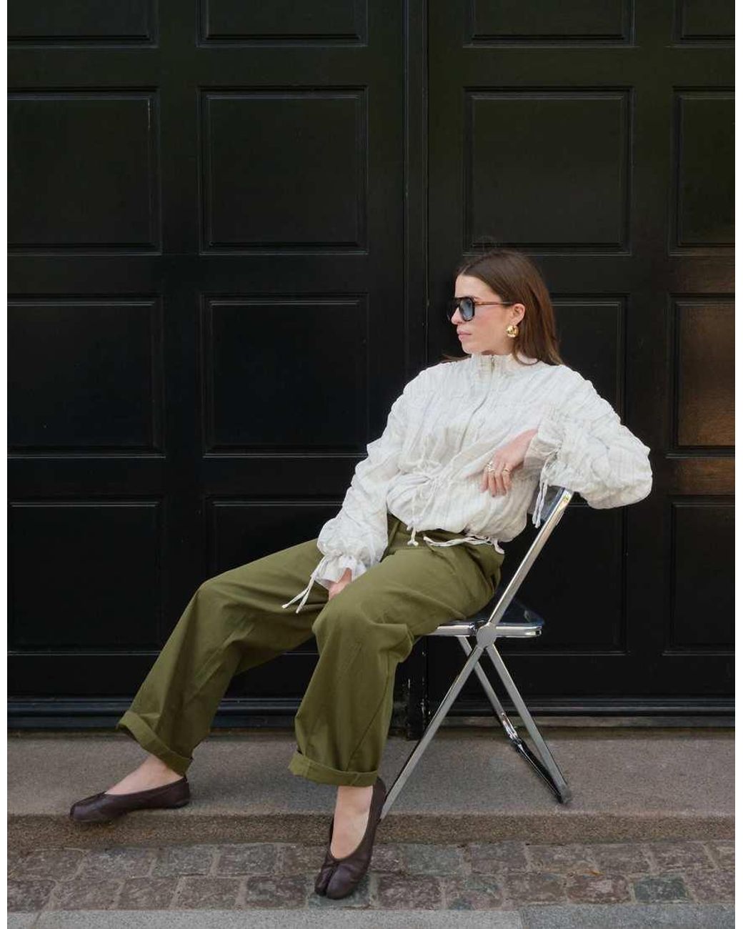 NA-KD Green X Charlotte Olivia Folded Waist Detail Trousers