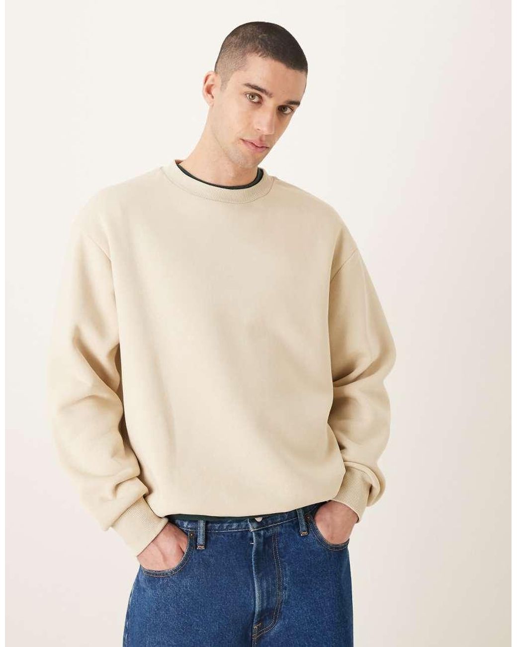 ASOS Natural Relaxed Fit Sweatshirt With Souvenir Print for men