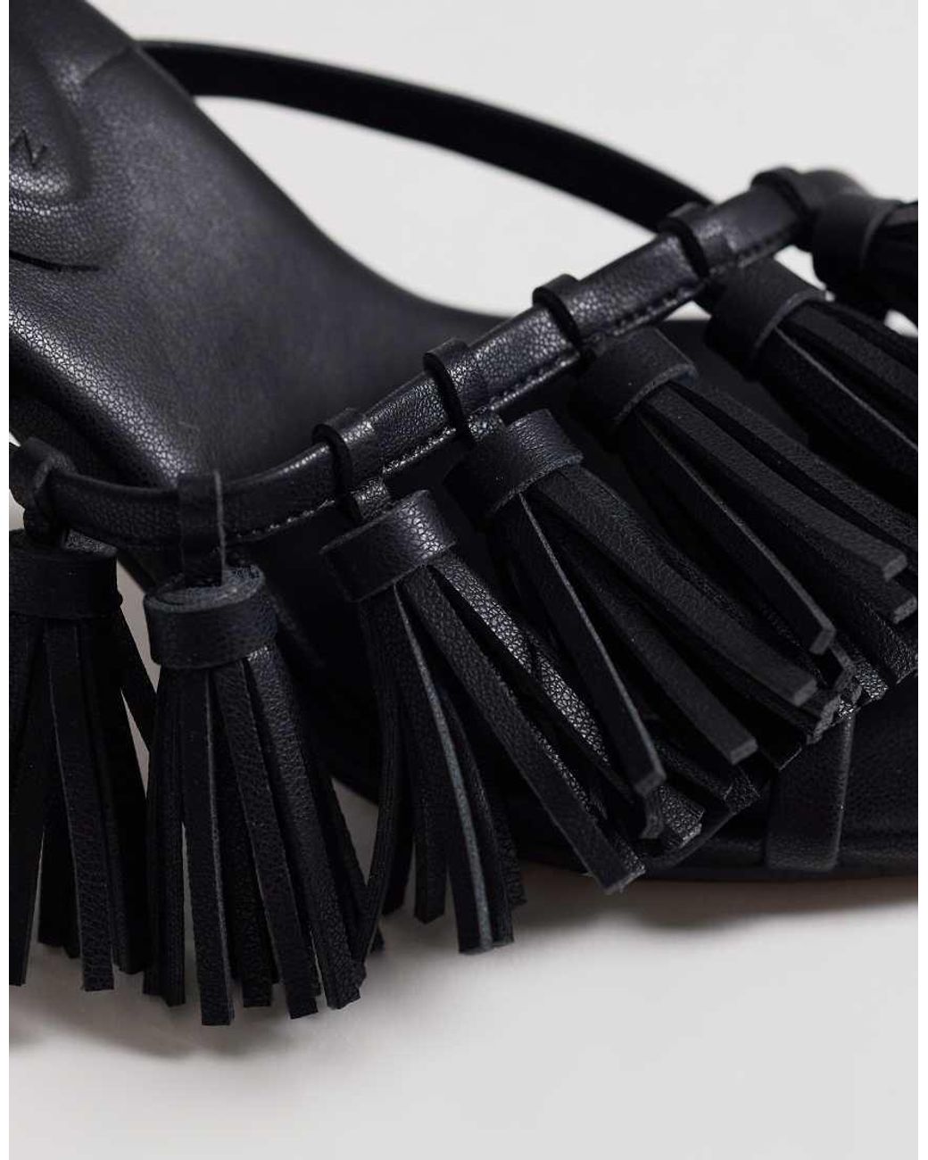 ASOS Black Hibernate Tassel Mid Heeled Mules