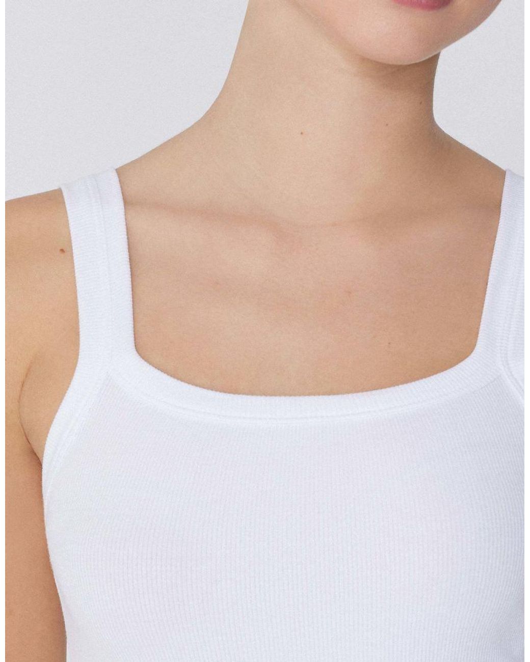 Tezenis White Square Neck Ribbed Cotton Camisole