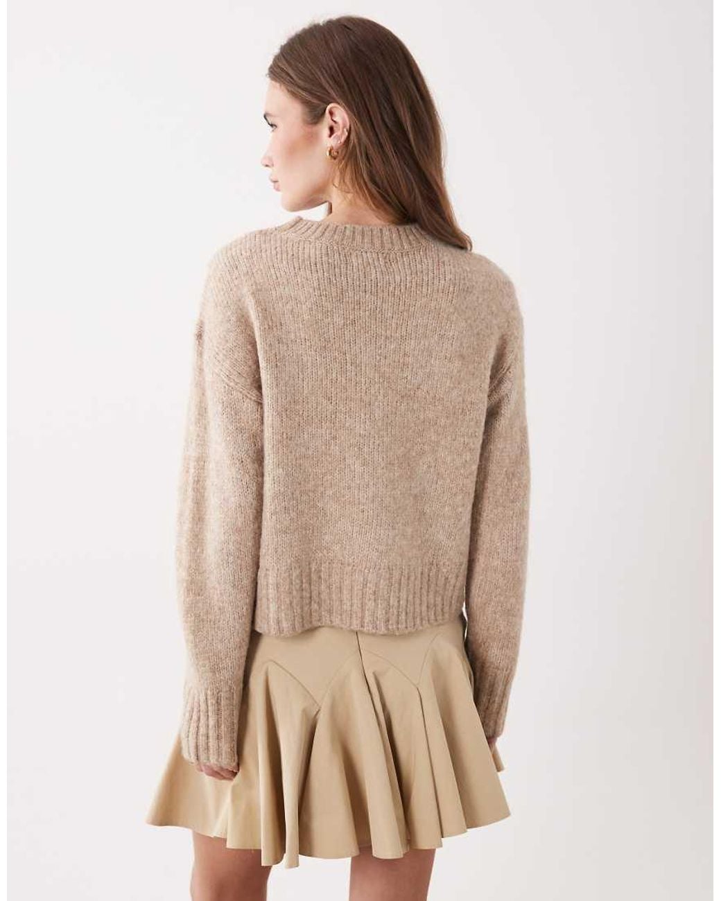 Jdy Natural Crew Neck Boxy Knitted Jumper With Seam Detail