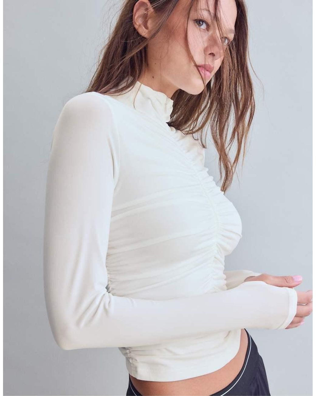 Stradivarius Blue Fitted Gathered Top With Zip