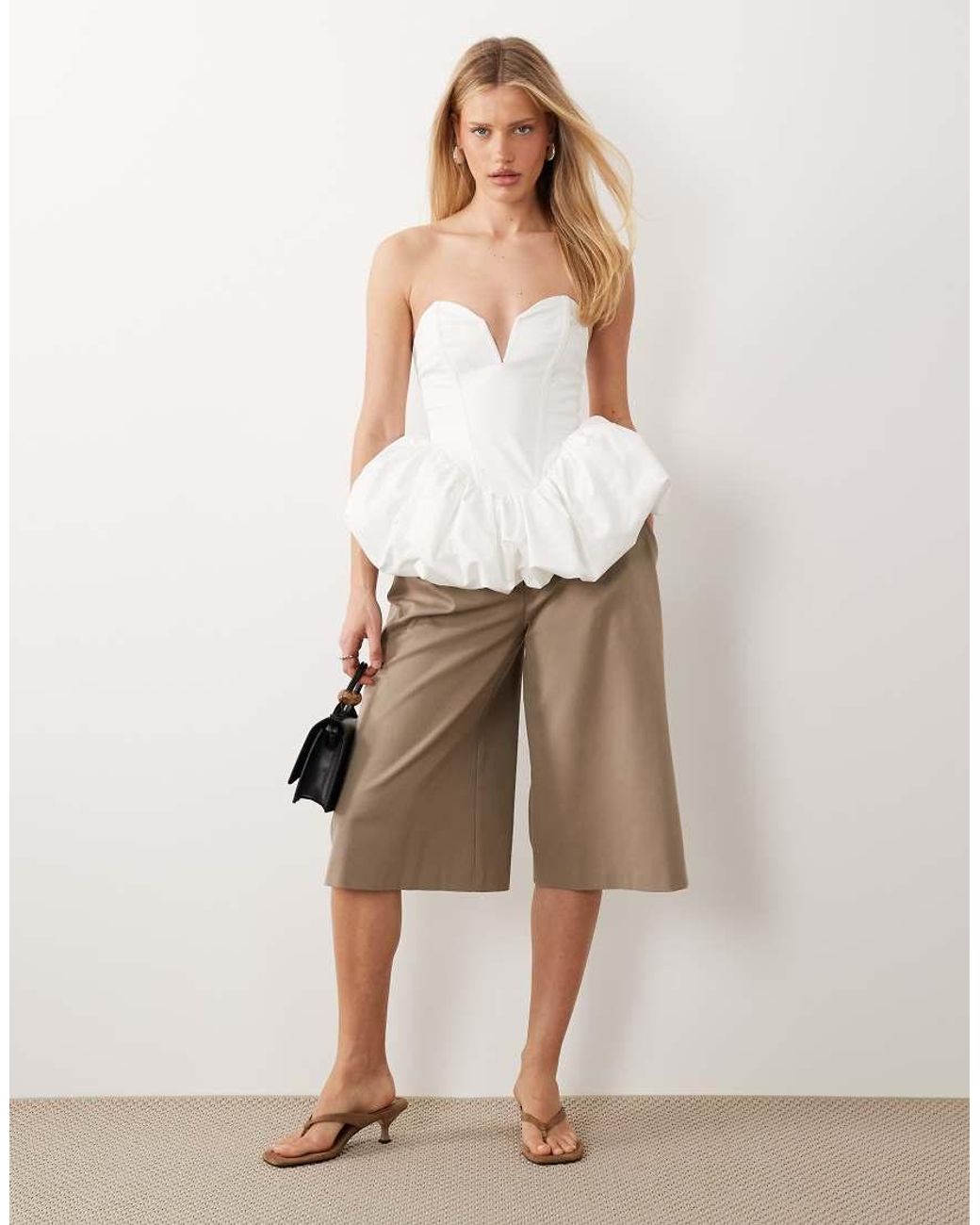 ASOS White Satin Bubble Peplum Top