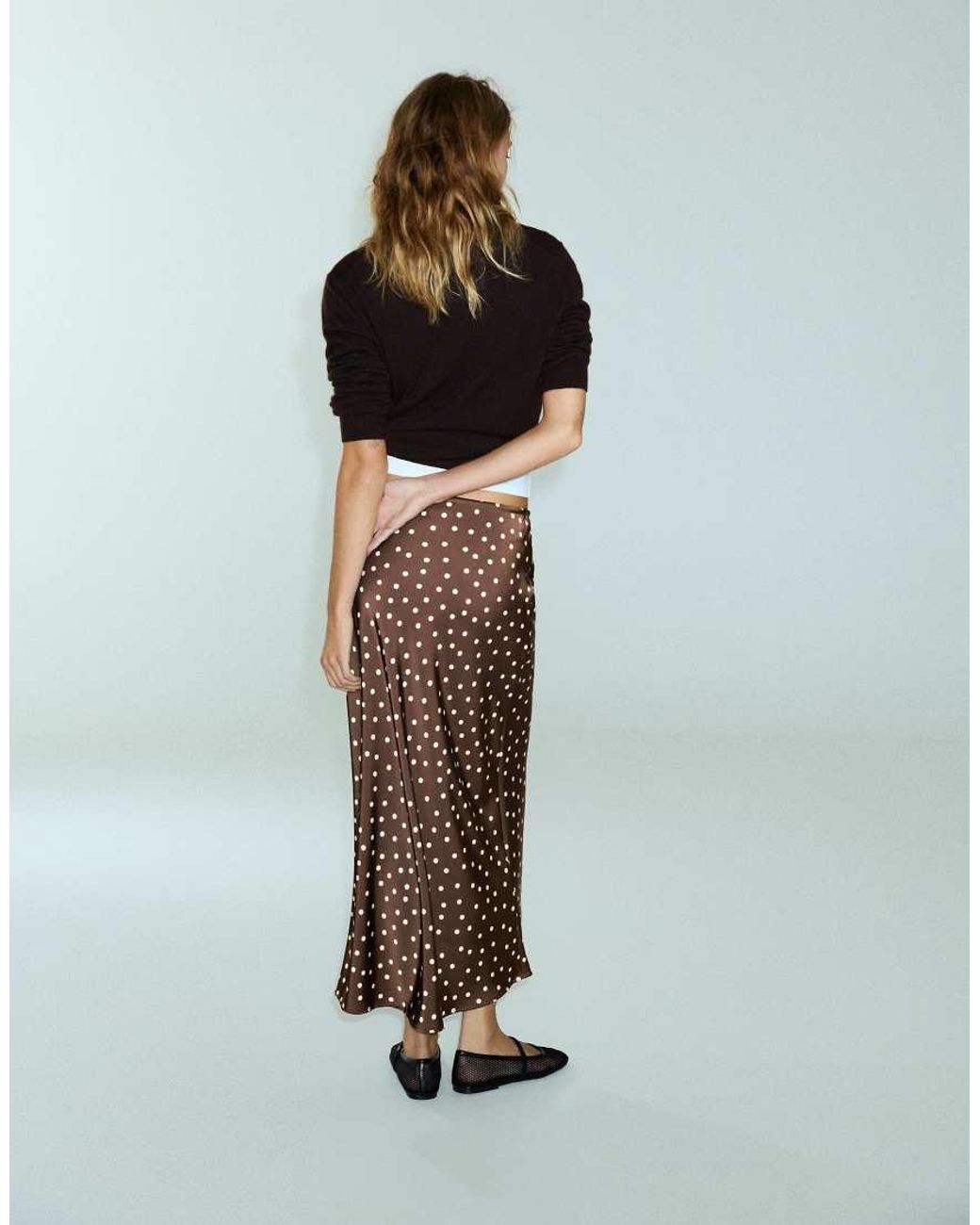 Pull&Bear Natural Satin Drawstring Midi Skirt