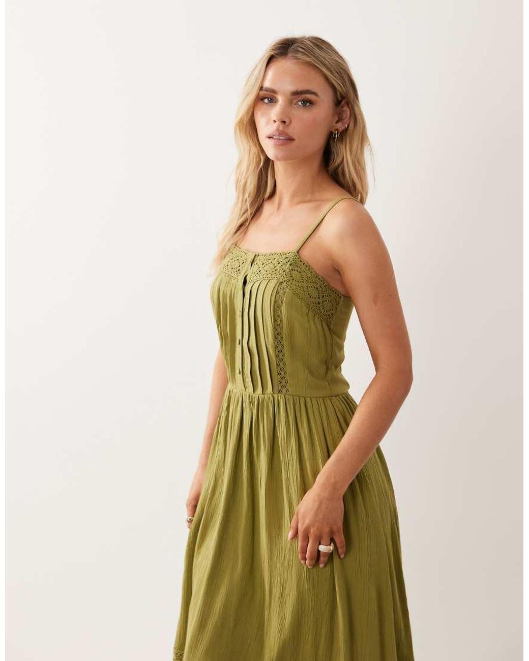 Miss Selfridge Green Lace Insert Maxi Dress