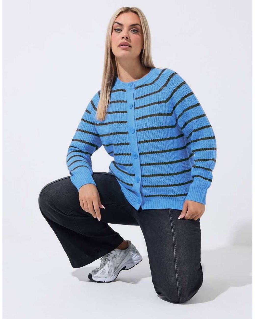 Yours Clothing Blue Stripe Knitted Cardigan