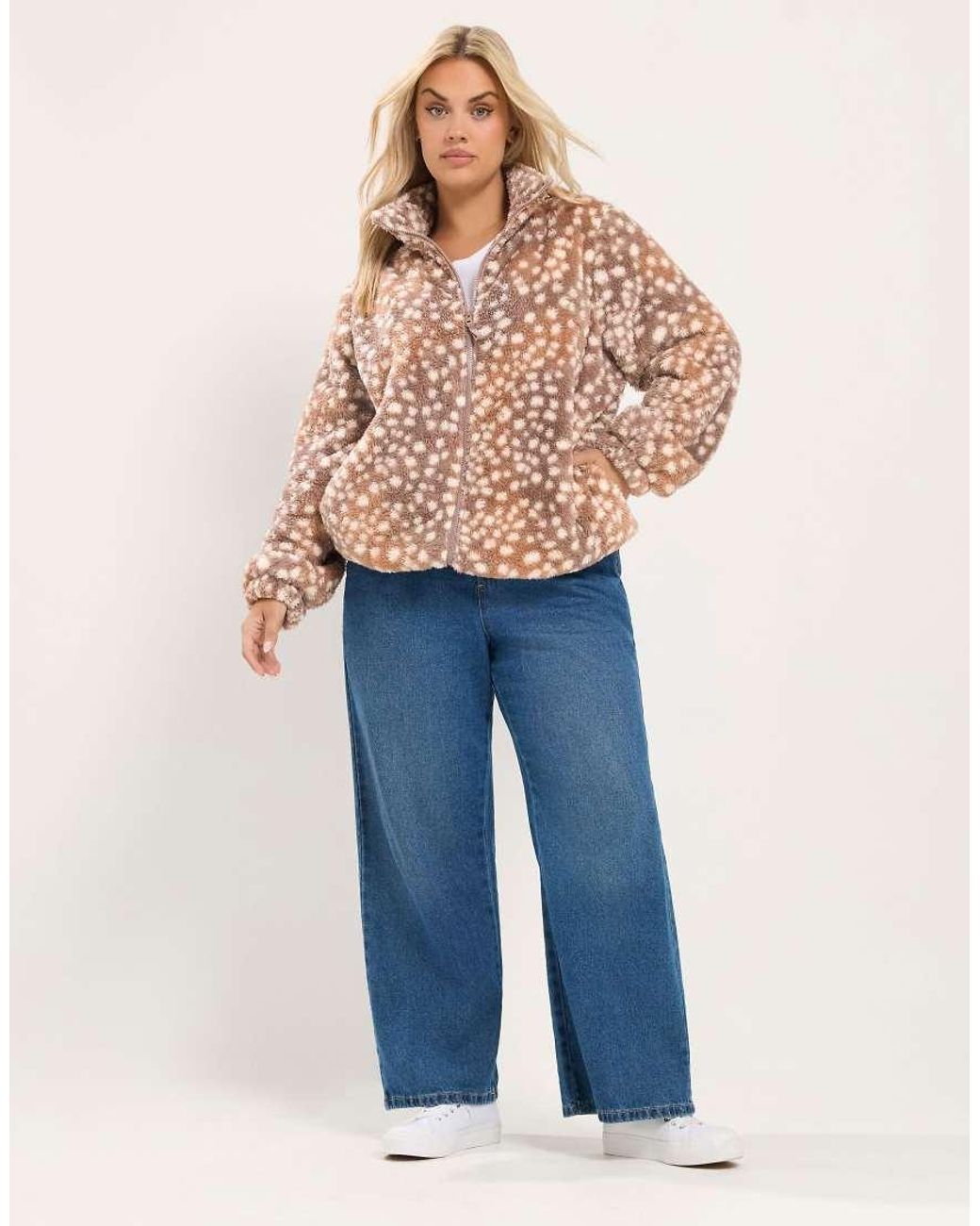 Yours Clothing Blue Deer Print Zip Through Fleece