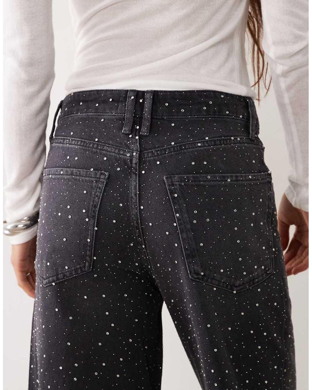 Mango Black Embellished Wide Leg Jean