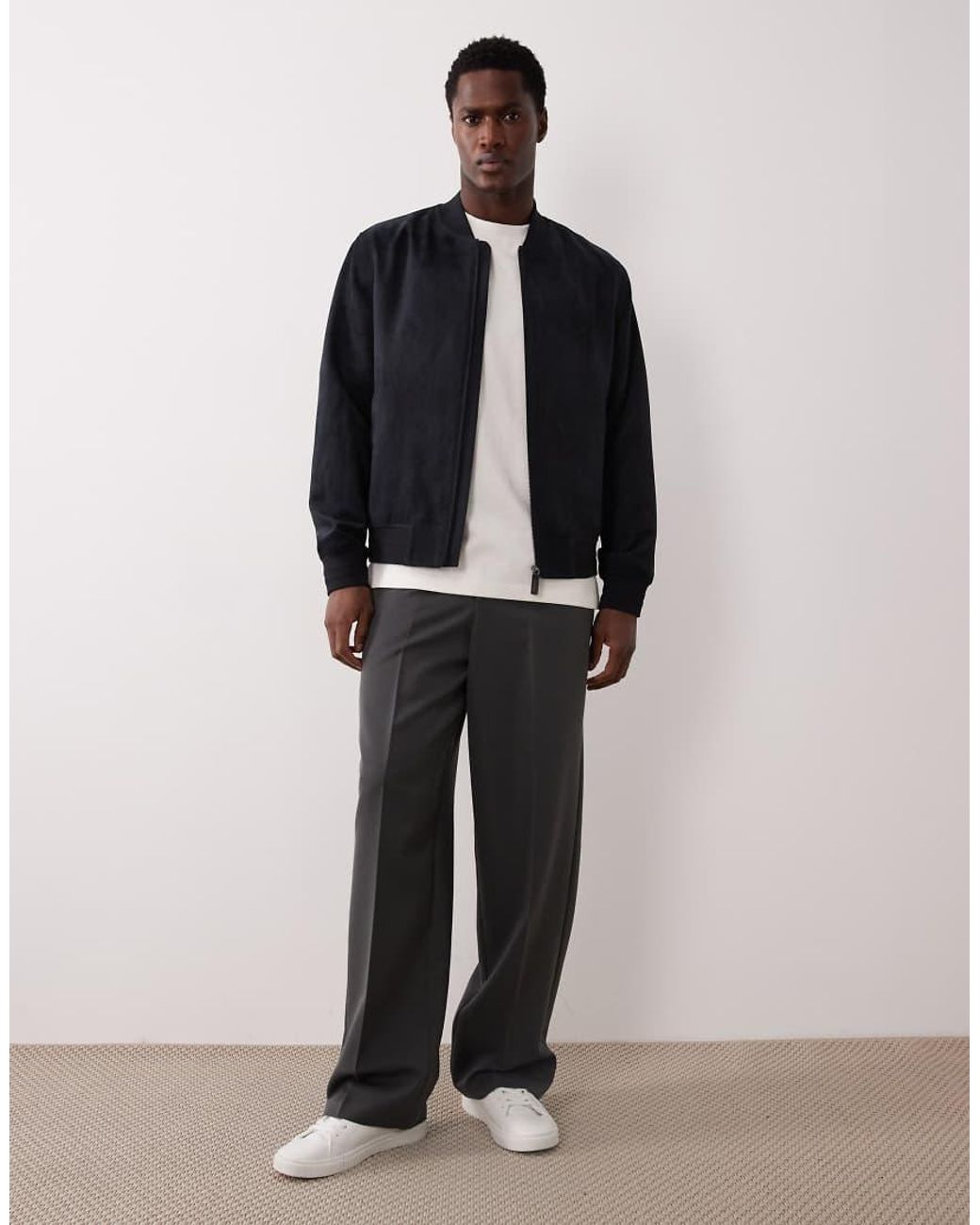 Mango Blue Faux Suede Bomber Jacket for men