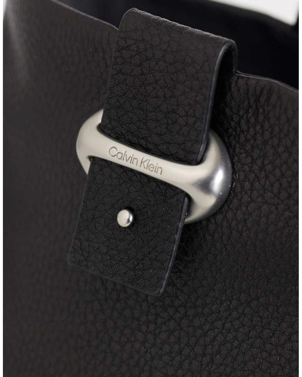 Calvin Klein Black Chunky Leather Knee High Boots With Silver Buckle Detail N
