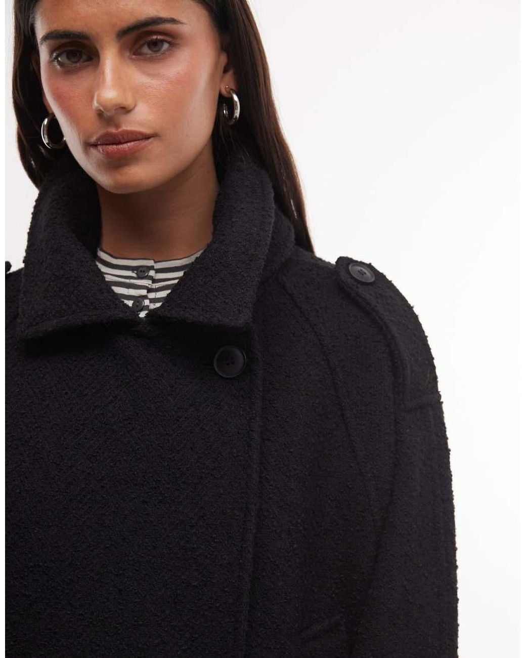 Weekday Black Wool Blend Funnel Neck Belted Coat