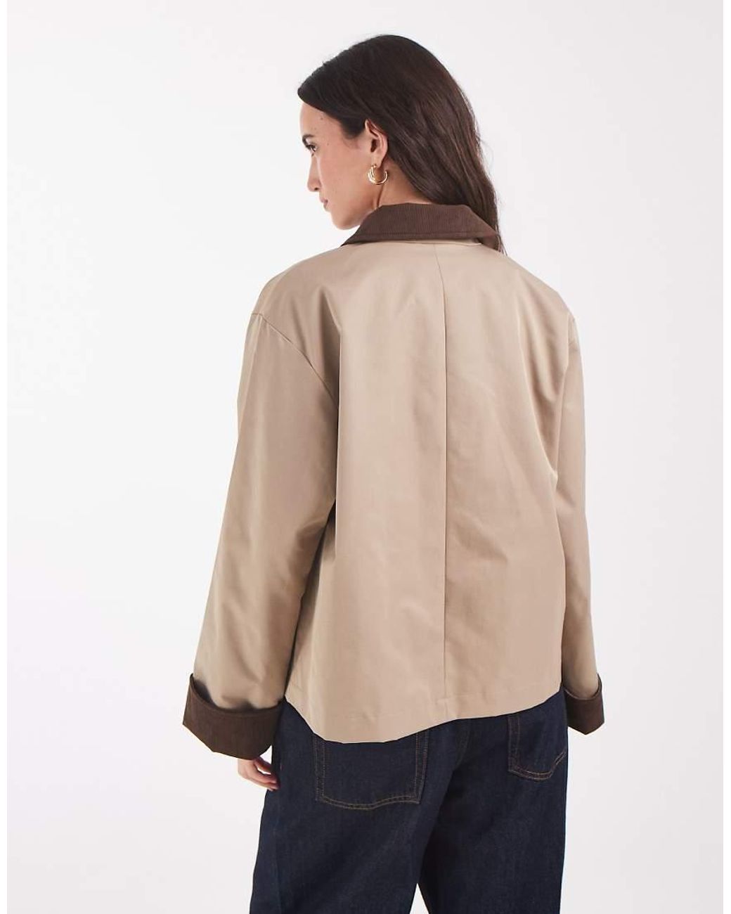 Pieces Natural Short Trench Coat With Cord Collar Detail