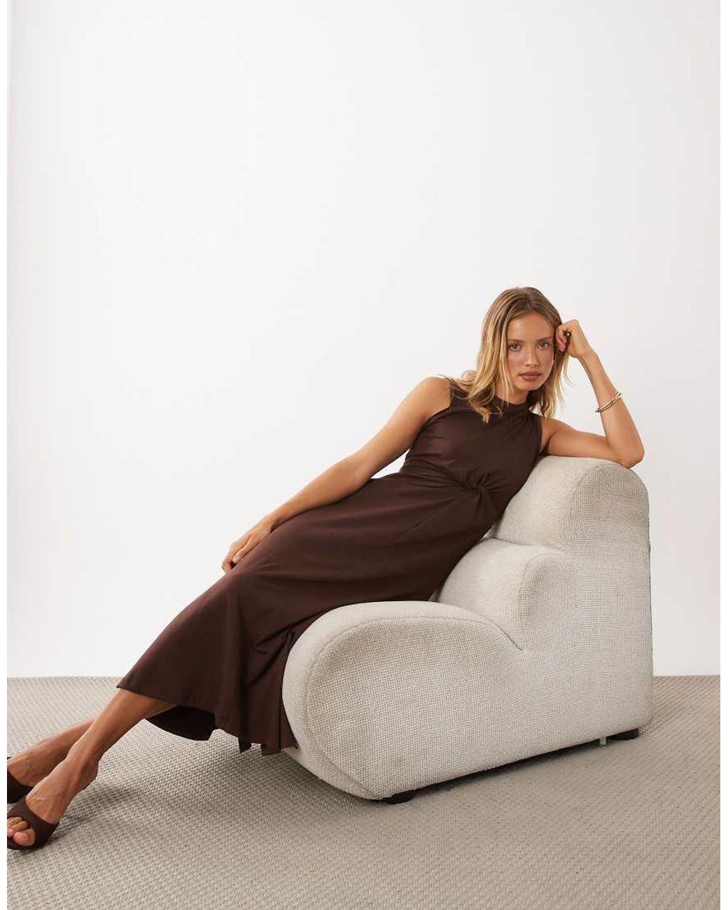 ASOS Brown Sleeveless Midaxi Dress With Knot Detail