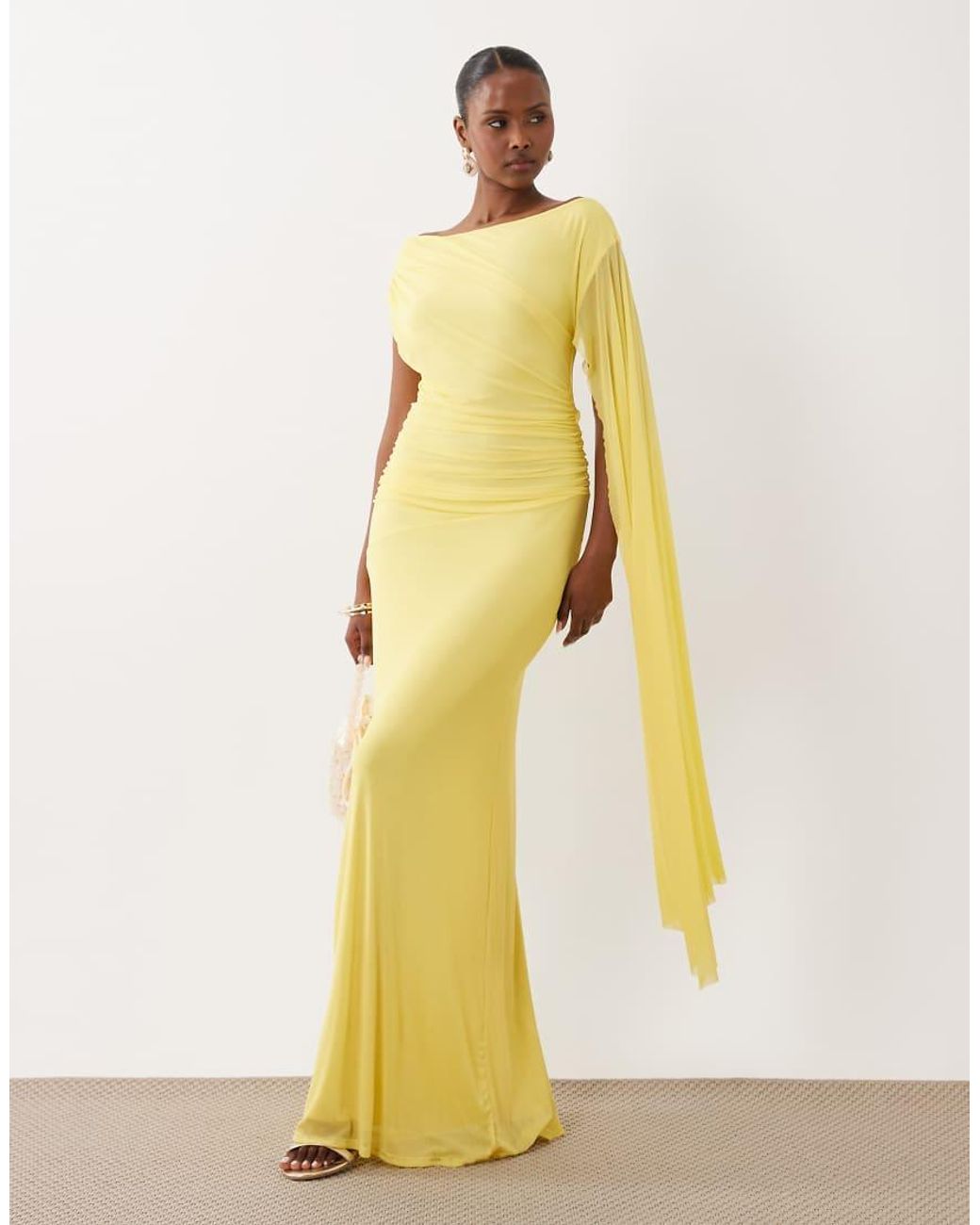 ASOS Yellow Mesh Draped Maxi Dress