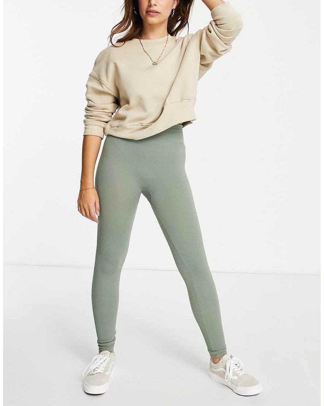 Stradivarius Green Petite Seamless Ribbed leggings