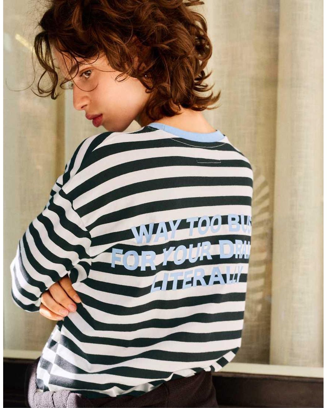 Pull&Bear Black Long Sleeve Striped T-shirt