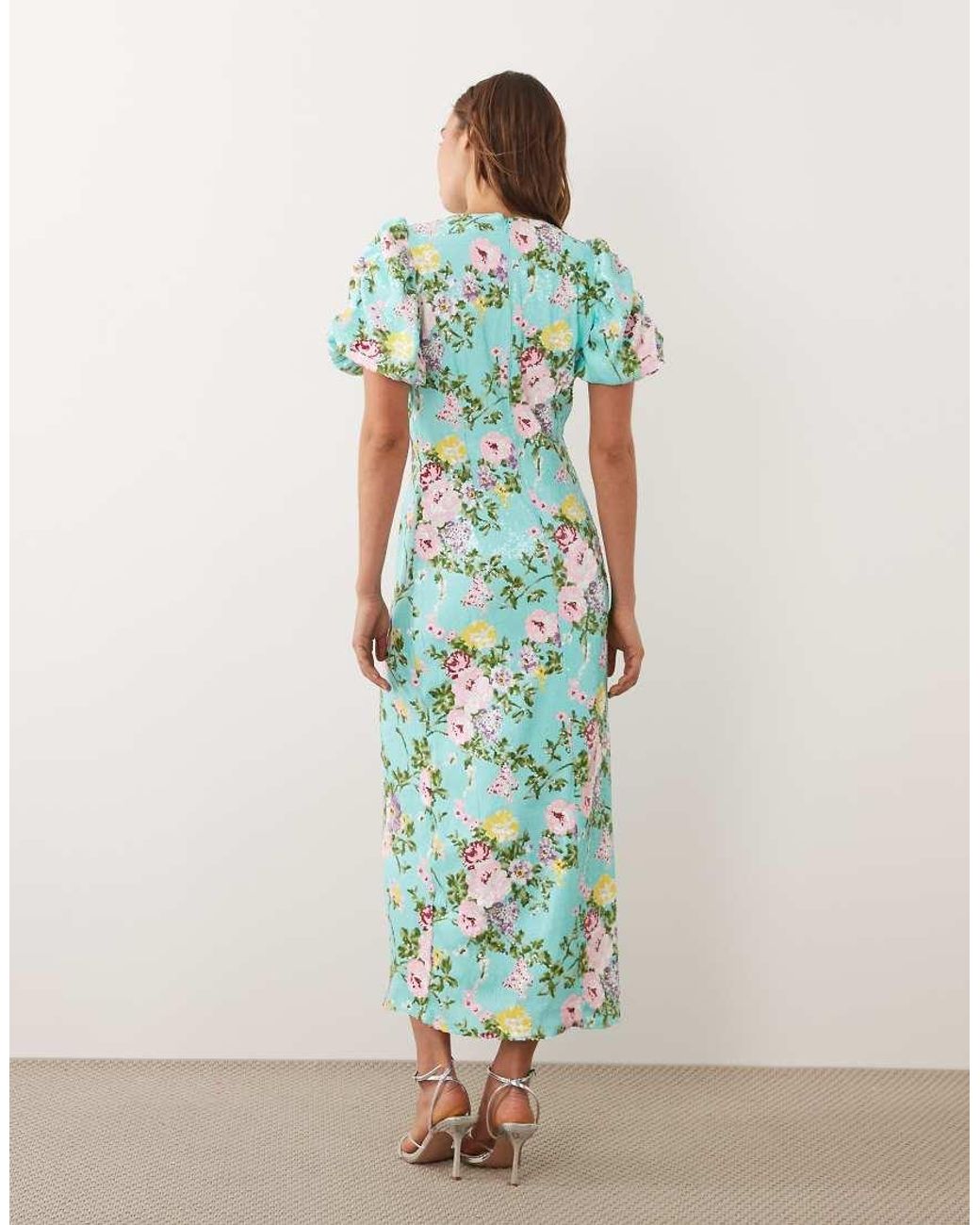 Sister Jane Green Dream Stella Sequin Embellished Puff Sleeve Round Neck Maxi Dress