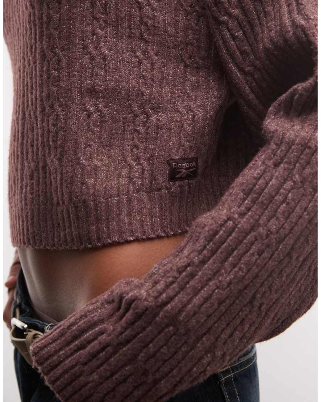 Reebok Purple Elevated Athletic Cable Knit Hoodie