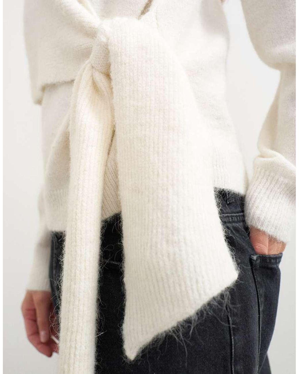 TOPSHOP Natural Knitted Front Tie Jumper With Wool And Alpaca