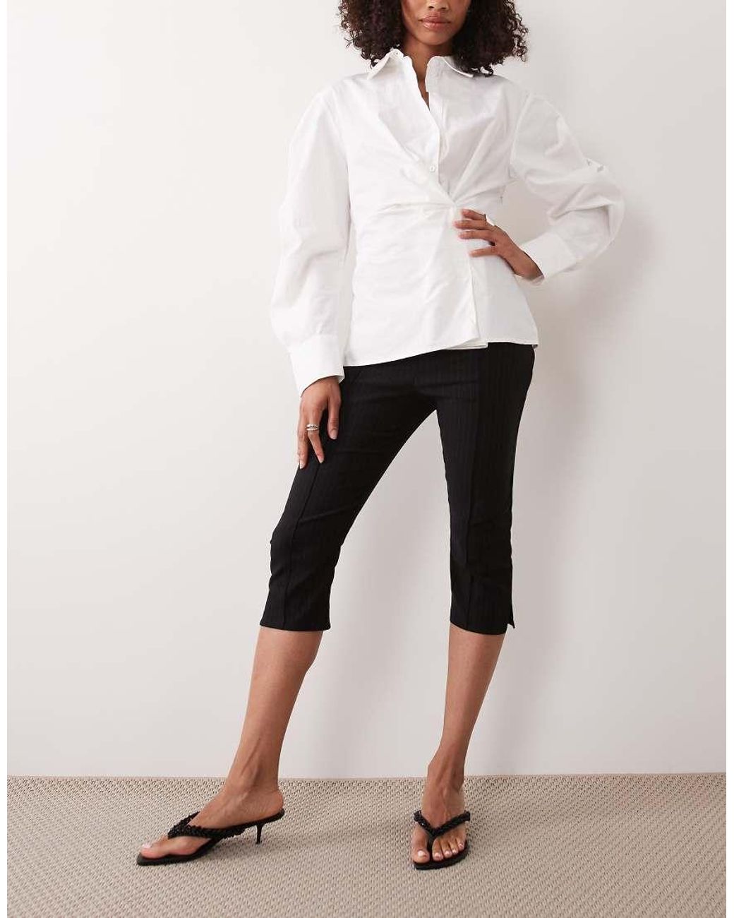 ASOS Natural Bengaline High Waist Side Split Capri Pant