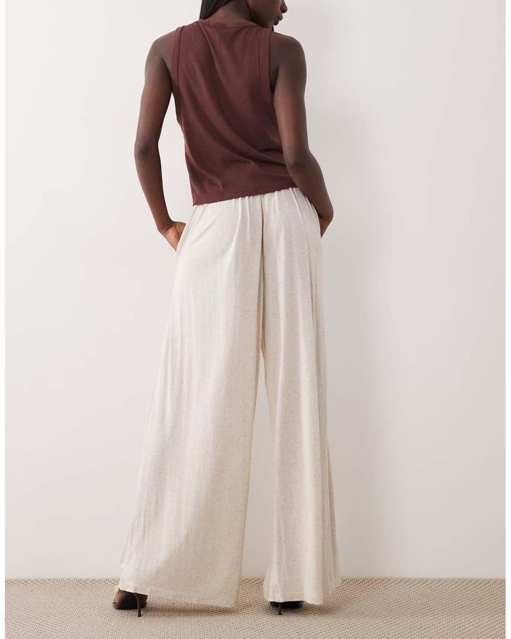 ASOS Natural Viscose Linen Blend Super Wide Leg Pants