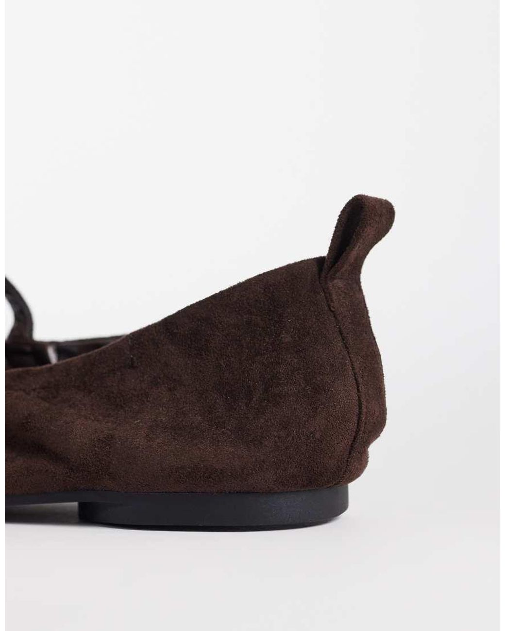 London Rebel Brown Mia Faux Suede Strappy Ruched Ballet Flats