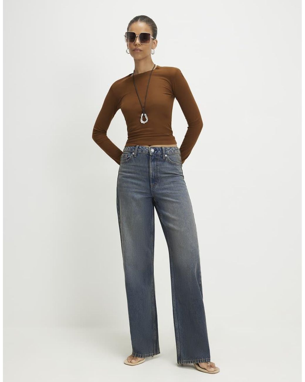 River Island Blue Tinted Relaxed Straight Leg Jeans