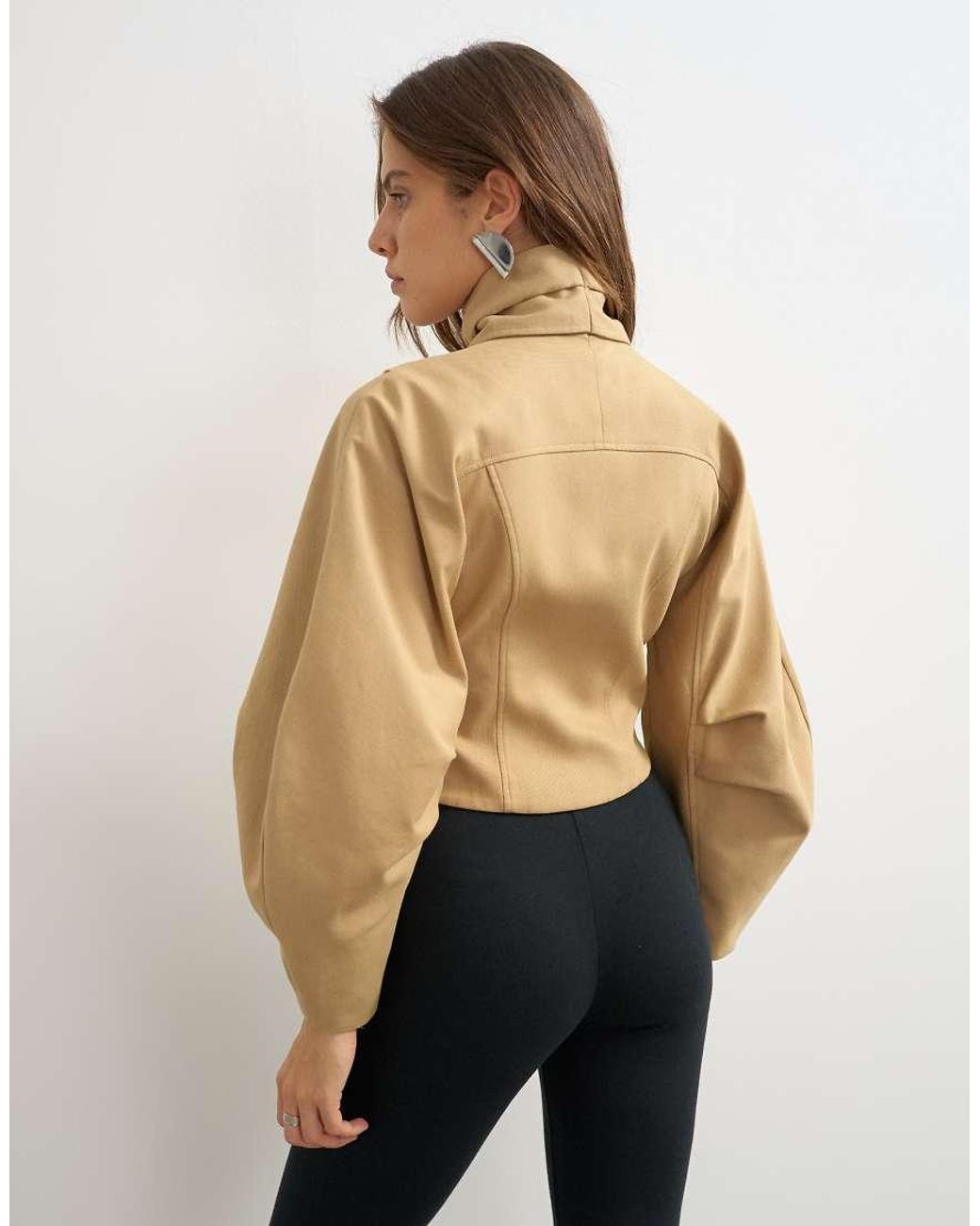 TOPSHOP Natural Tie Neck Fitted Ovoid Sleeve Jacket