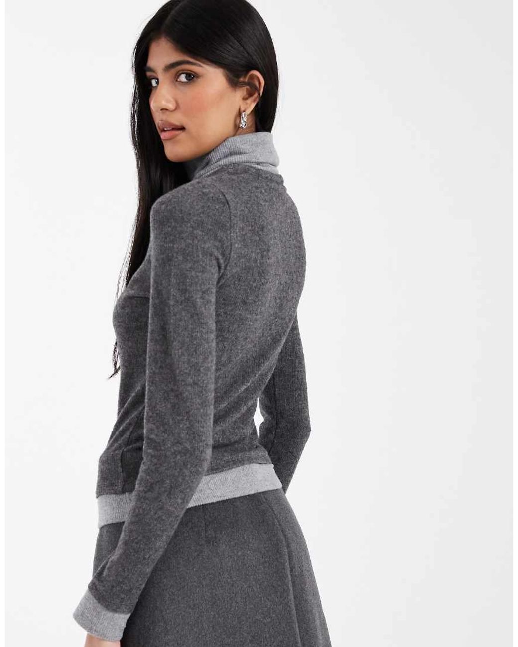 ASOS Gray Supersoft Double Layer Roll Neck Top
