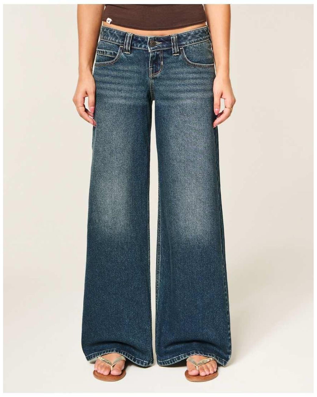 Hollister Blue Andi Adjustable Waist Ultra Low-Rise Dark Wash Super Baggy Jeans