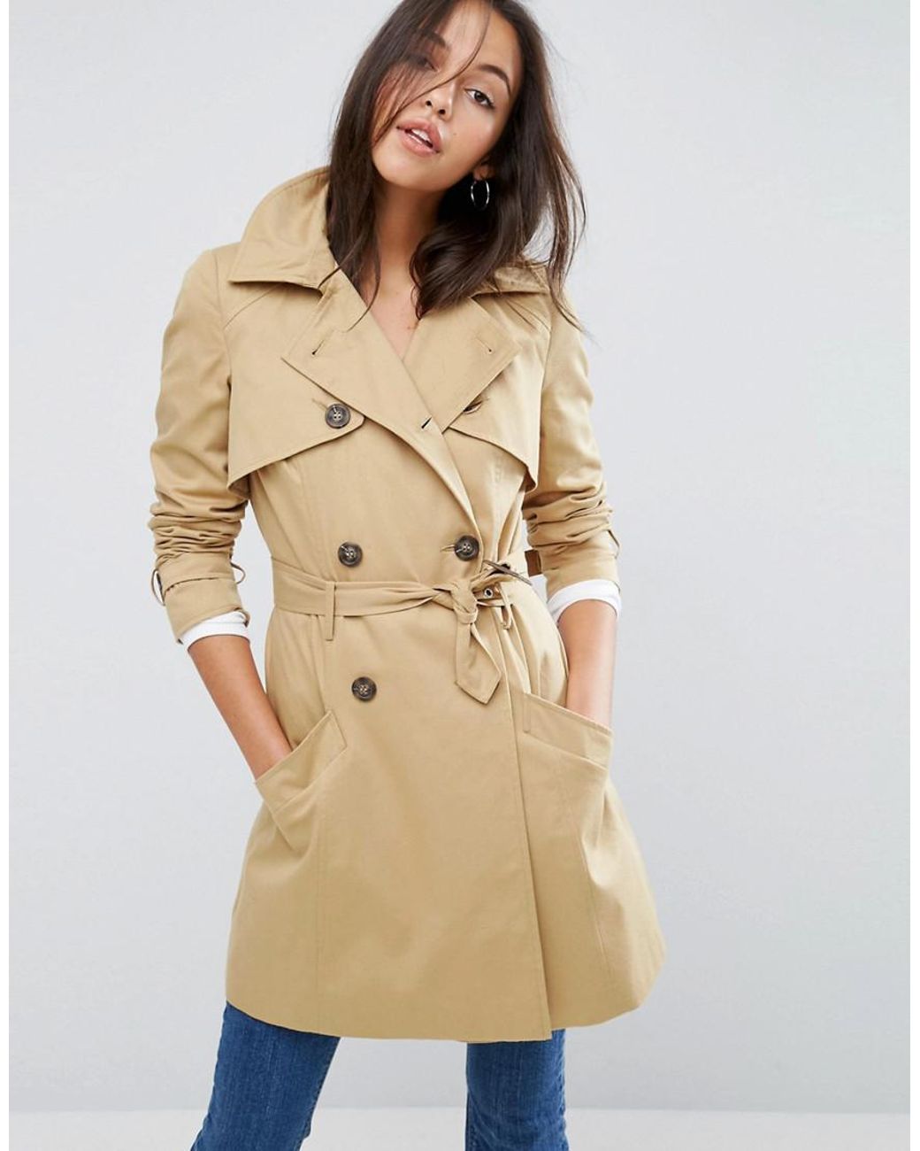 asos edition trench coat with tie in camel
