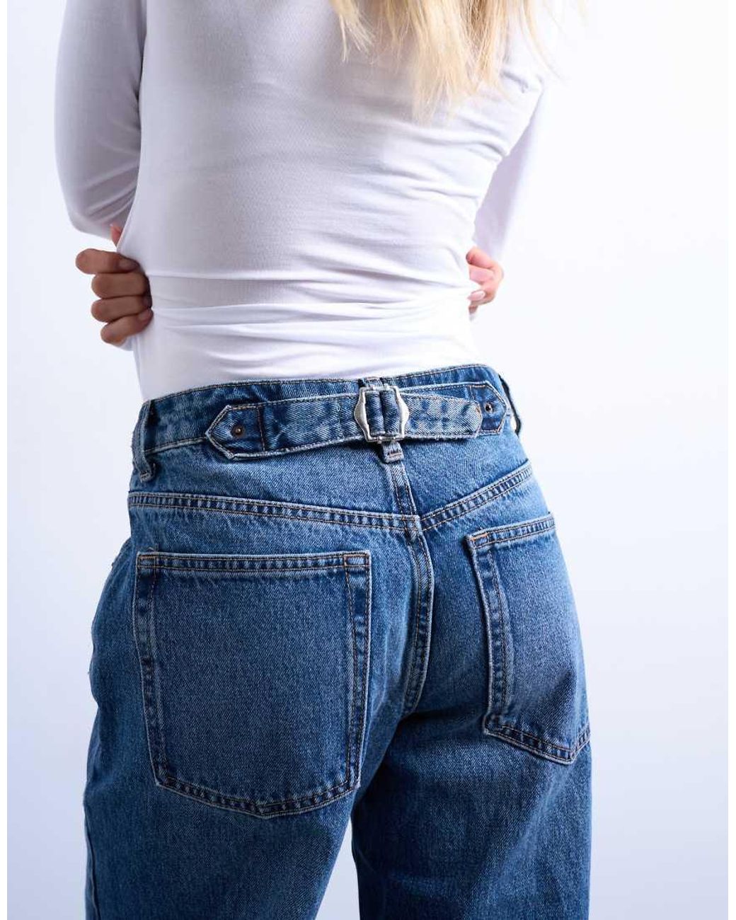 Topshop Unique Blue Cinch Low Rise Relaxed Jeans