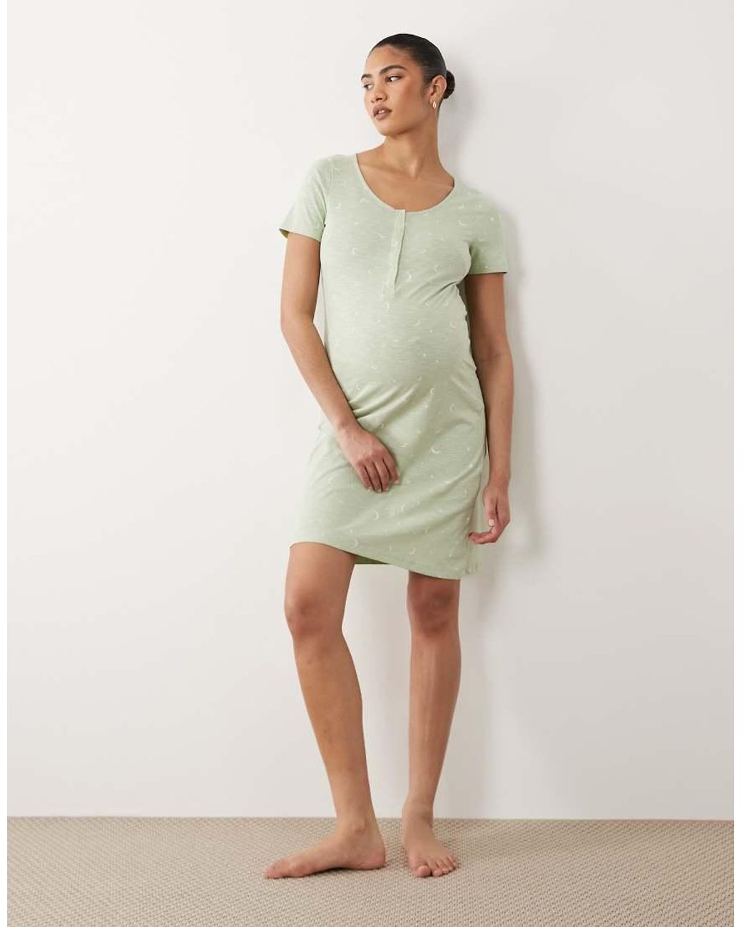 Mama.licious Green Mamalicious Maternity Star Print Nightdress With Nursing Function
