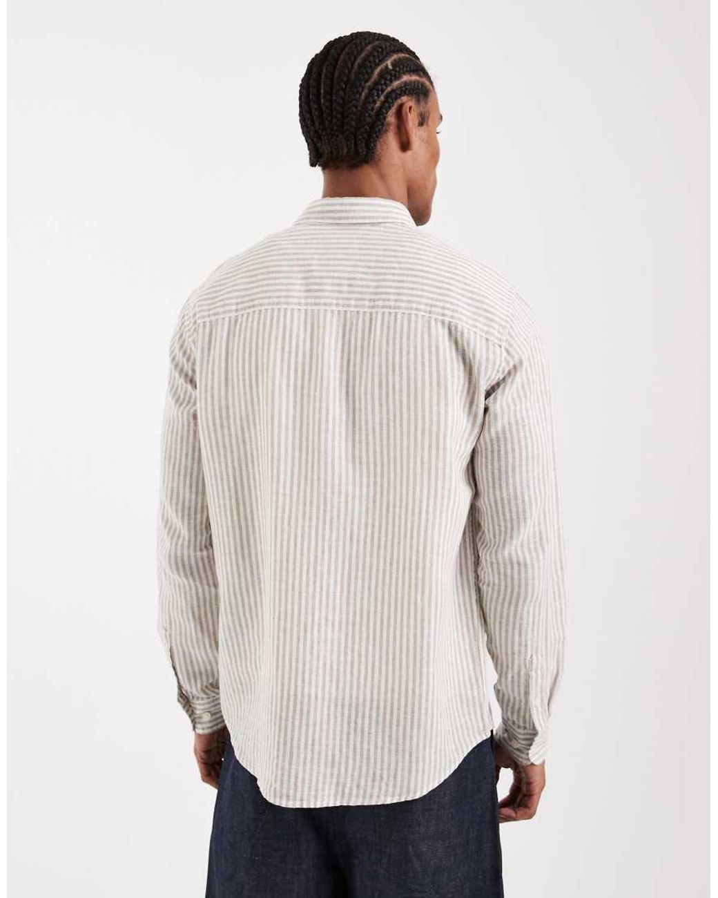 Only & Sons White Linen Mix Long Sleeve Shirt for men