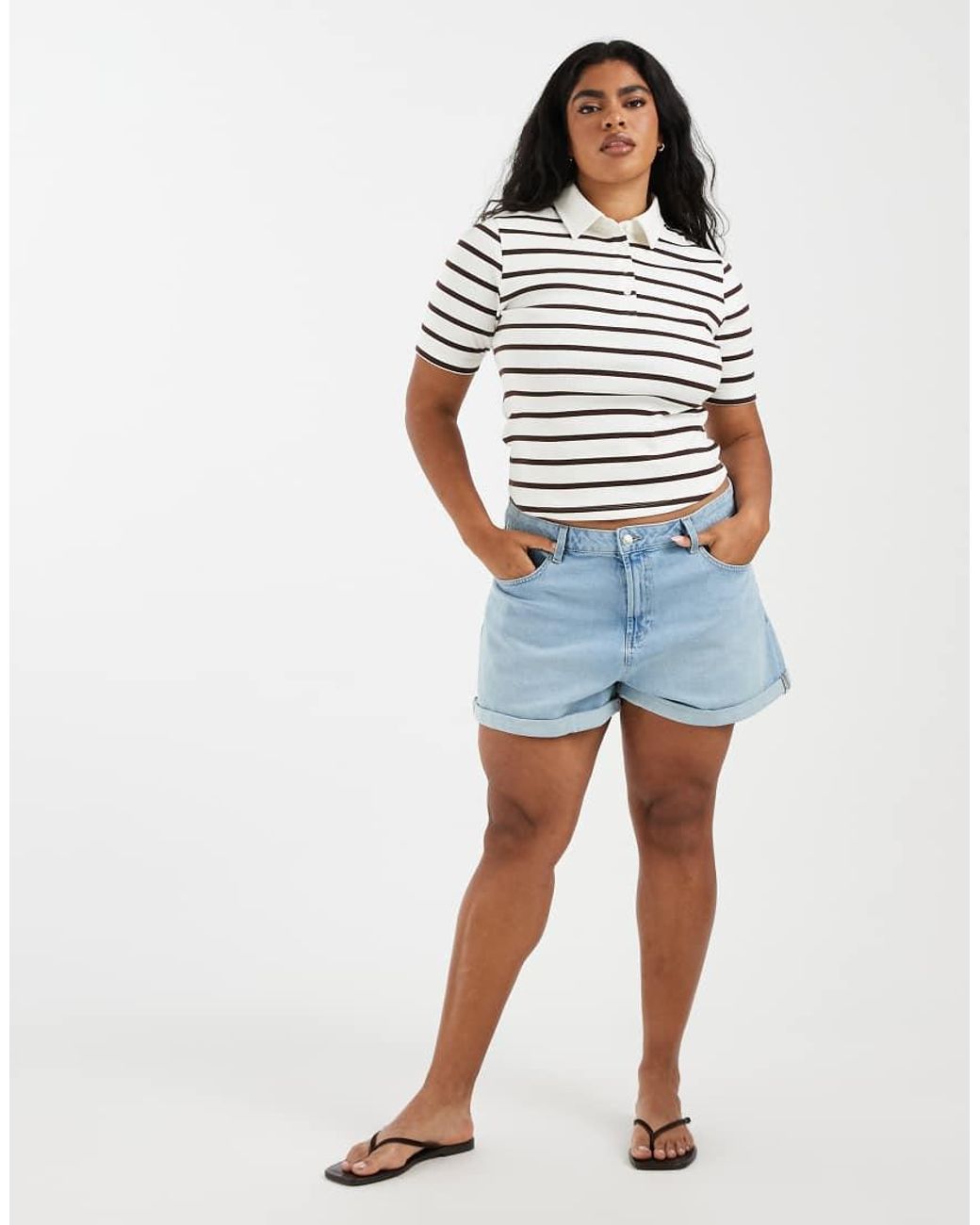 ASOS Multicolor Asos Design Curve Ribbed Shrunken Polo Top
