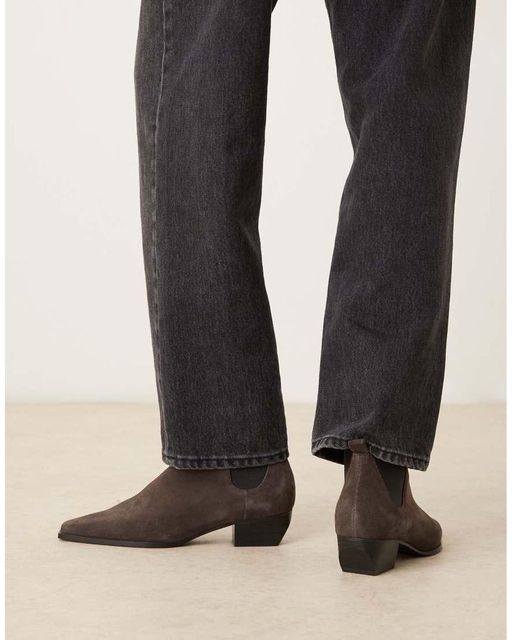 Mango Black Suede Square Toe Low Heeled Western Ankle Boot