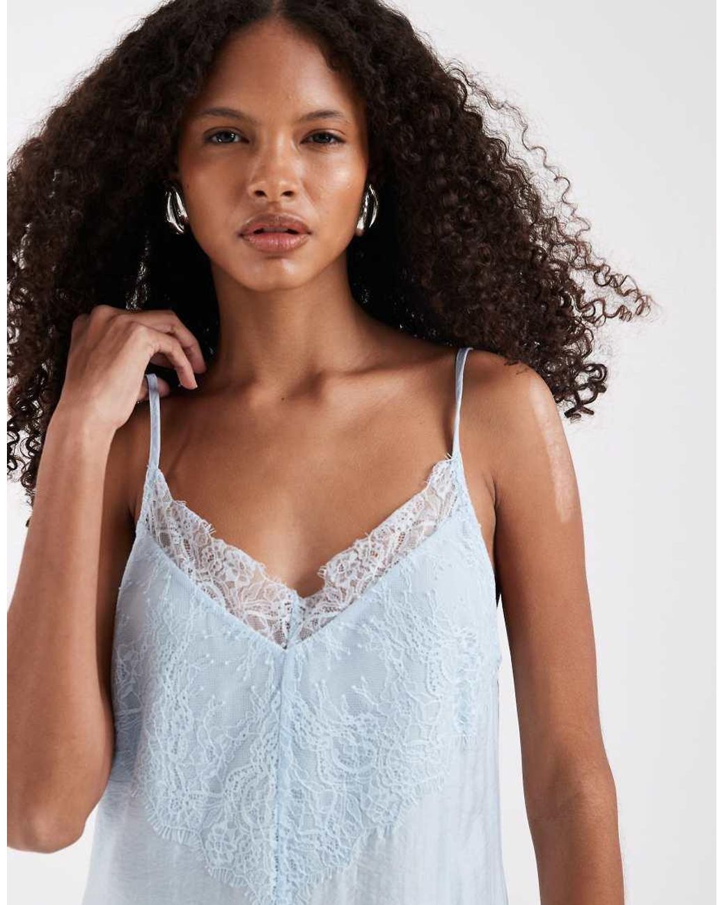 ASOS Blue Lace Insert Hanky Hem Maxi Dress
