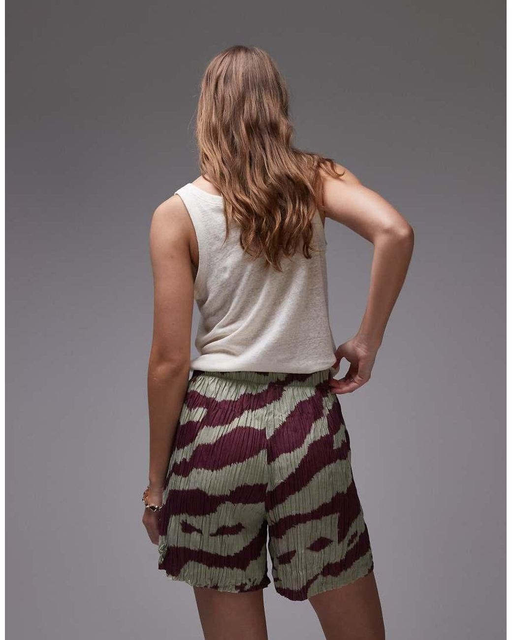 TOPSHOP Gray Crinkle Zebra Print Wide Leg Shorts