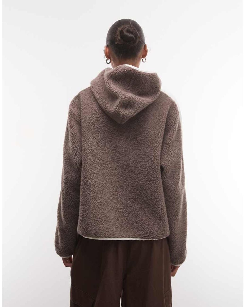ASOS Gray Weekend Collective Half Zip Colour Block Borg Hoodie With Nylon Panel