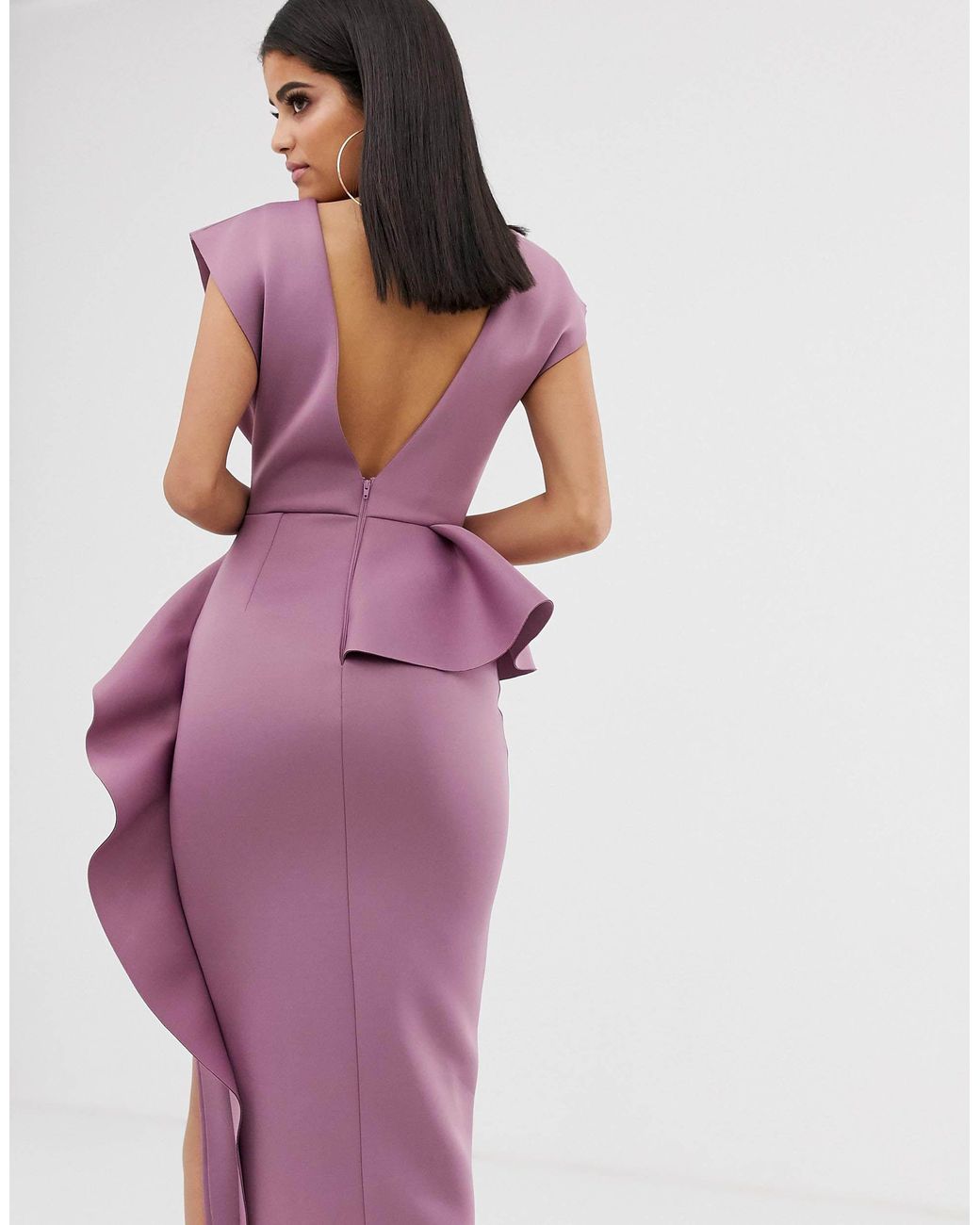 asos design peplum pencil midi dress with tuck detail